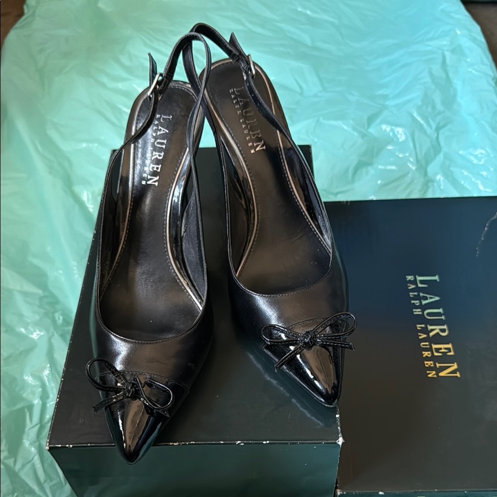 Lauren Ralph Lauren Black Slingback Heels with Pointed Toe